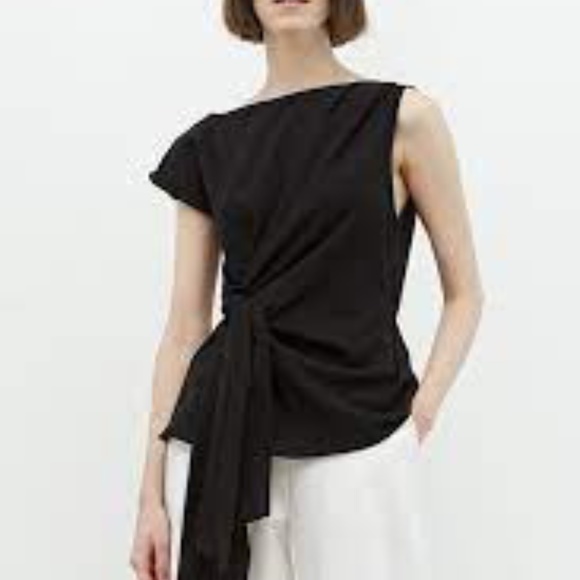 Grade & Gather Tops - Grade & Gather Asymmetrical Blue Linen Top w/Sash